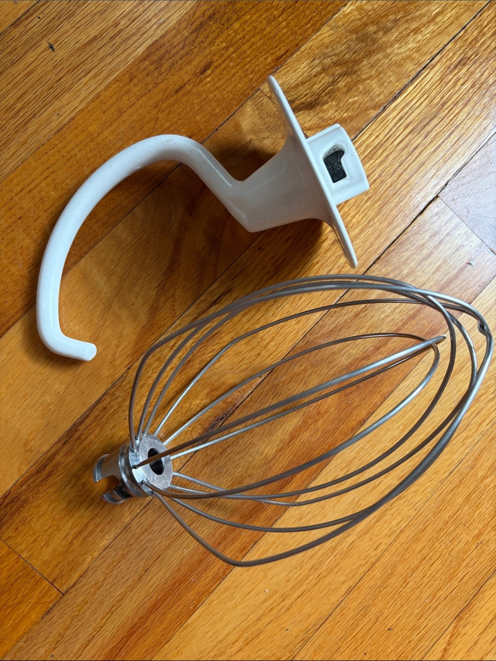 White Dough Hook & Stainless Steel Wire Whip - Mixer Attachments
